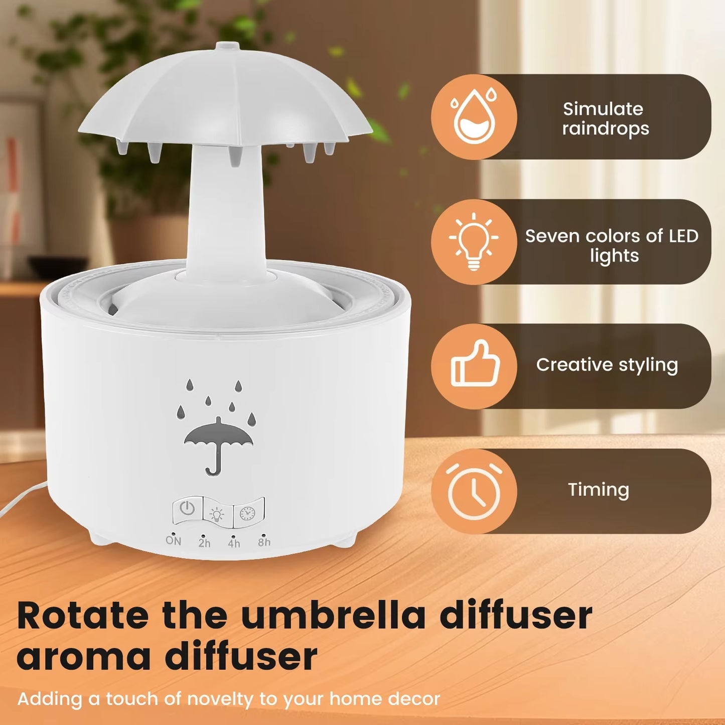 Creative Umbrella Water Drop Air Humidifier with Colorful Light Raindrop Aroma Essential Oil Diffuser Aromatherapy Humidifier