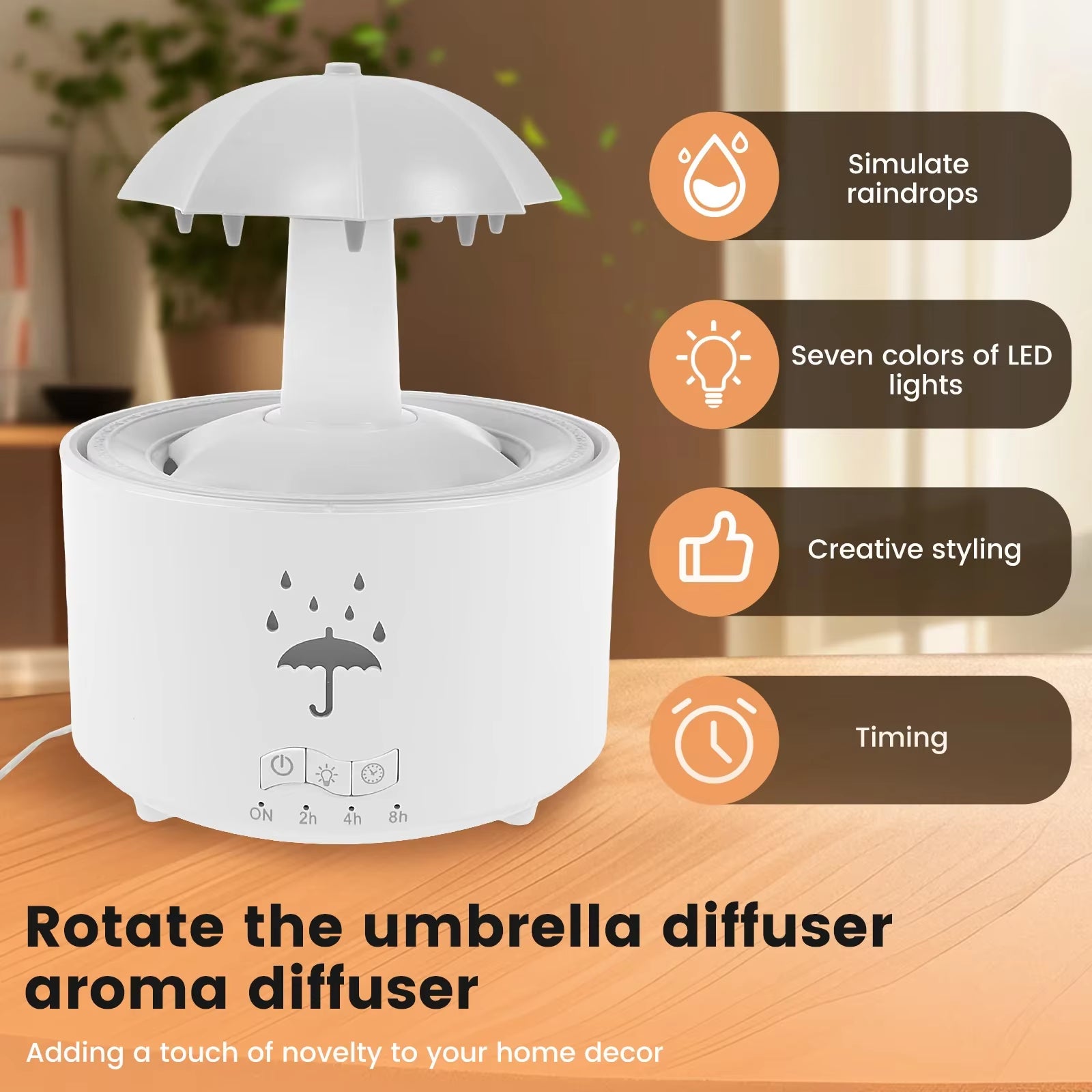 Creative Umbrella Water Drop Air Humidifier with Colorful Light Raindrop Aroma Essential Oil Diffuser Aromatherapy Humidifier