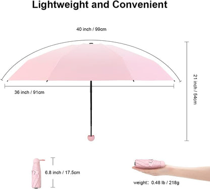 Compact Travel Umbrella - Portable Mini Folding Umbrella with UV Protection for Rain, Girls and Women