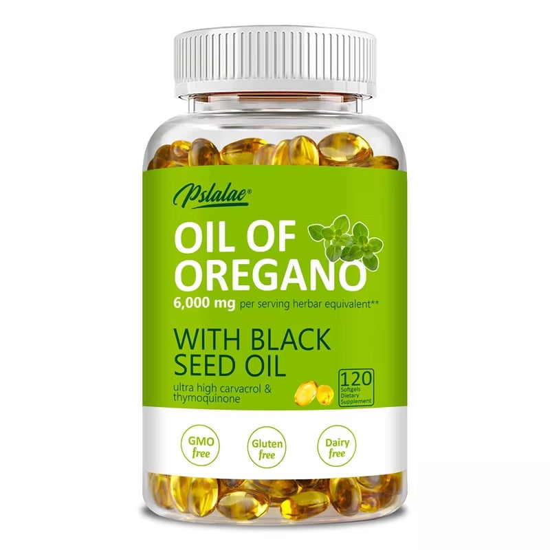 Oregano Oil Softgels - with Oregano & Black Seed Oil, for Digestion, Relieves Bloating, Boosts Immune, Antioxidant - 120Pcs