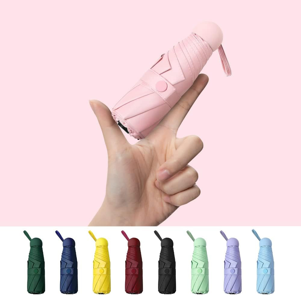 Compact Travel Umbrella - Portable Mini Folding Umbrella with UV Protection for Rain, Girls and Women