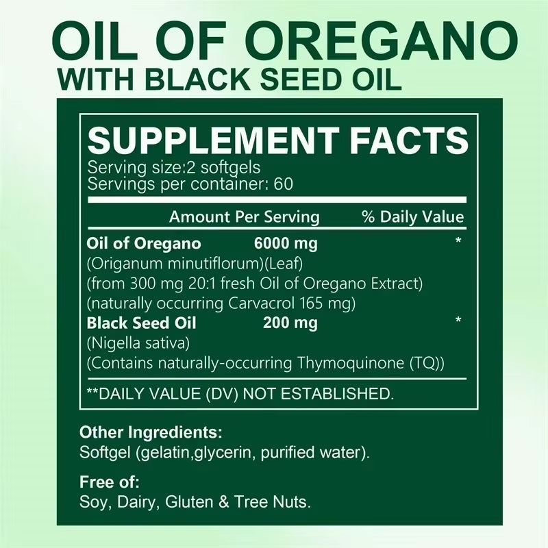 Oregano Oil Softgels - with Oregano & Black Seed Oil, for Digestion, Relieves Bloating, Boosts Immune, Antioxidant - 120Pcs