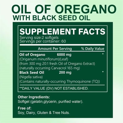 Oregano Oil Softgels - with Oregano & Black Seed Oil, for Digestion, Relieves Bloating, Boosts Immune, Antioxidant - 120Pcs