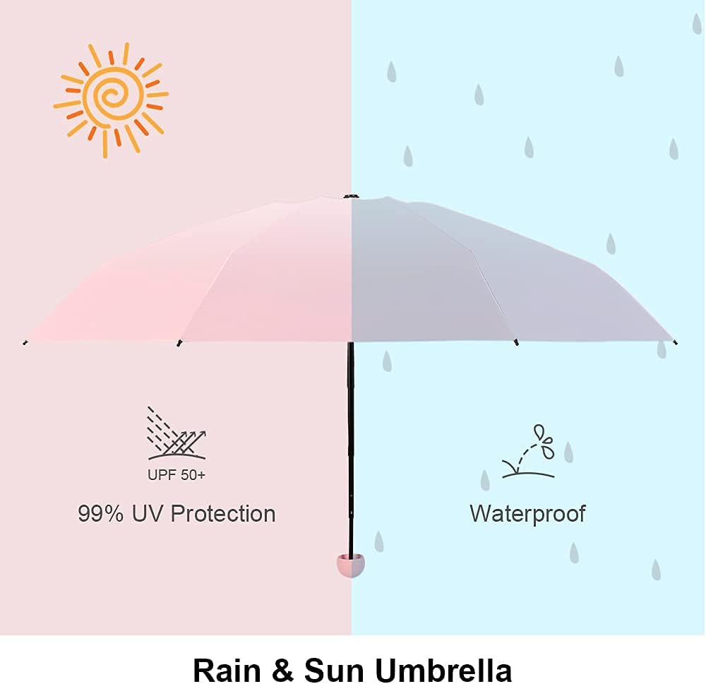Compact Travel Umbrella - Portable Mini Folding Umbrella with UV Protection for Rain, Girls and Women