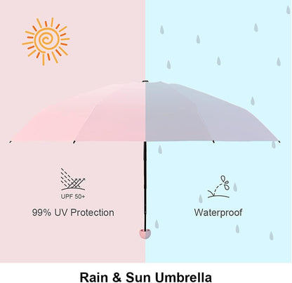 Compact Travel Umbrella - Portable Mini Folding Umbrella with UV Protection for Rain, Girls and Women