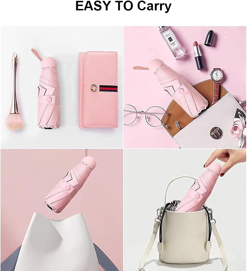 Compact Travel Umbrella - Portable Mini Folding Umbrella with UV Protection for Rain, Girls and Women