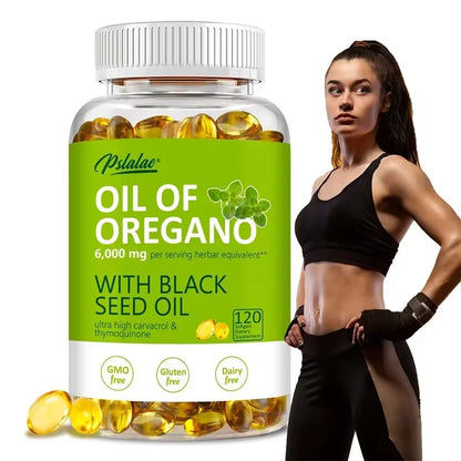 Oregano Oil Softgels - with Oregano & Black Seed Oil, for Digestion, Relieves Bloating, Boosts Immune, Antioxidant - 120Pcs