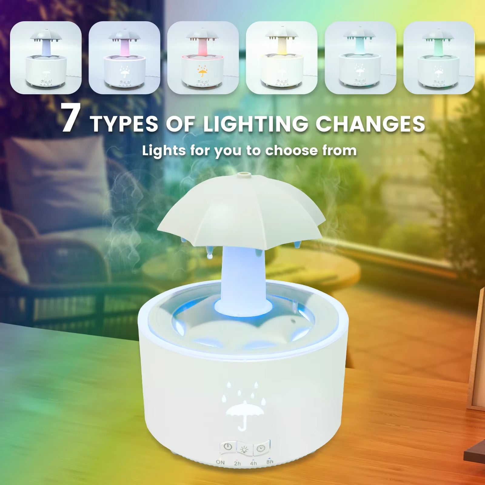 Creative Umbrella Water Drop Air Humidifier with Colorful Light Raindrop Aroma Essential Oil Diffuser Aromatherapy Humidifier