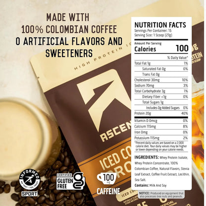 Iced Coffee Protein Powder - High Protein Coffee Powder, 20 G Protein & 100 Mg Caffeine from Premium Colombian Coffee, Zero Artificial Flavors & Sweeteners - 15 Servings