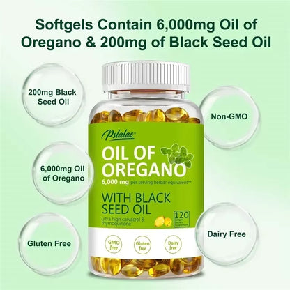 Oregano Oil Softgels - with Oregano & Black Seed Oil, for Digestion, Relieves Bloating, Boosts Immune, Antioxidant - 120Pcs